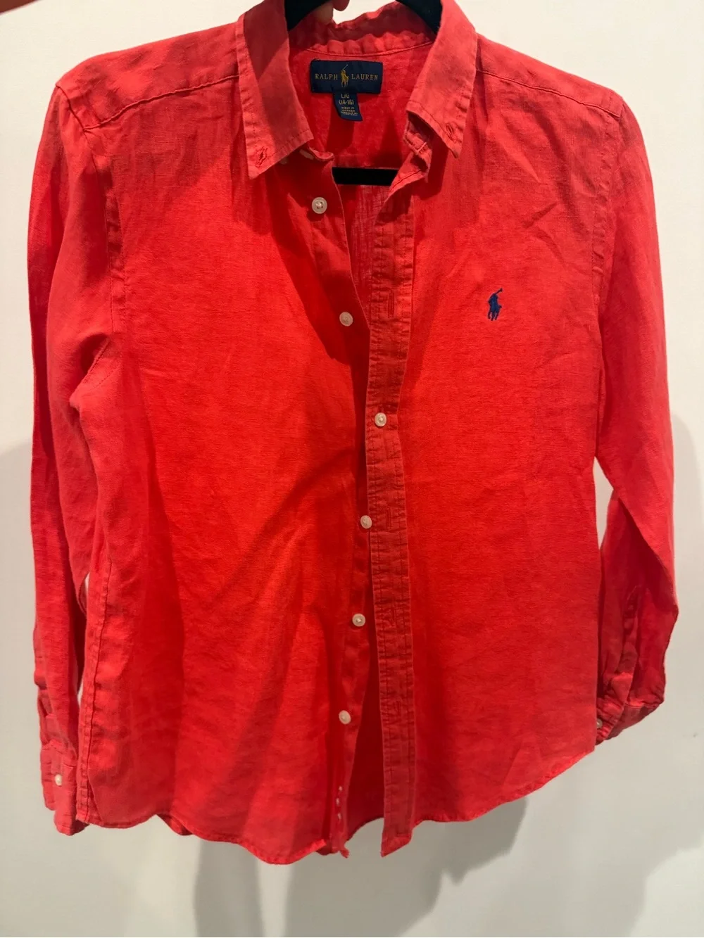 Ralph Lauren Bright Red Long-Sleeve Button-Down Shirt with Blue Pony
